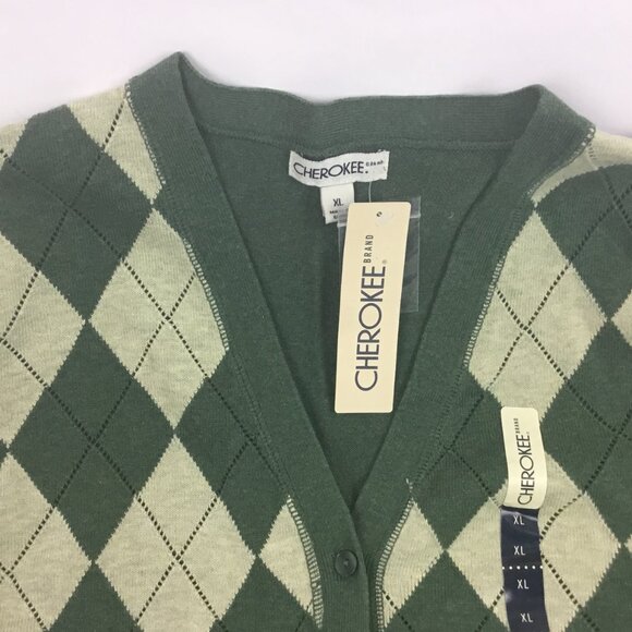 (NWT) Cherokee Green Argyle Button-up Sweater - Picture 3 of 11